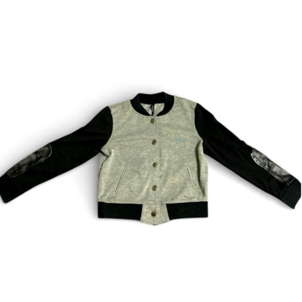 Eric + Lani Girl's Moto Jacket XS Juniors Gray Black Fleece Faux Leather Button